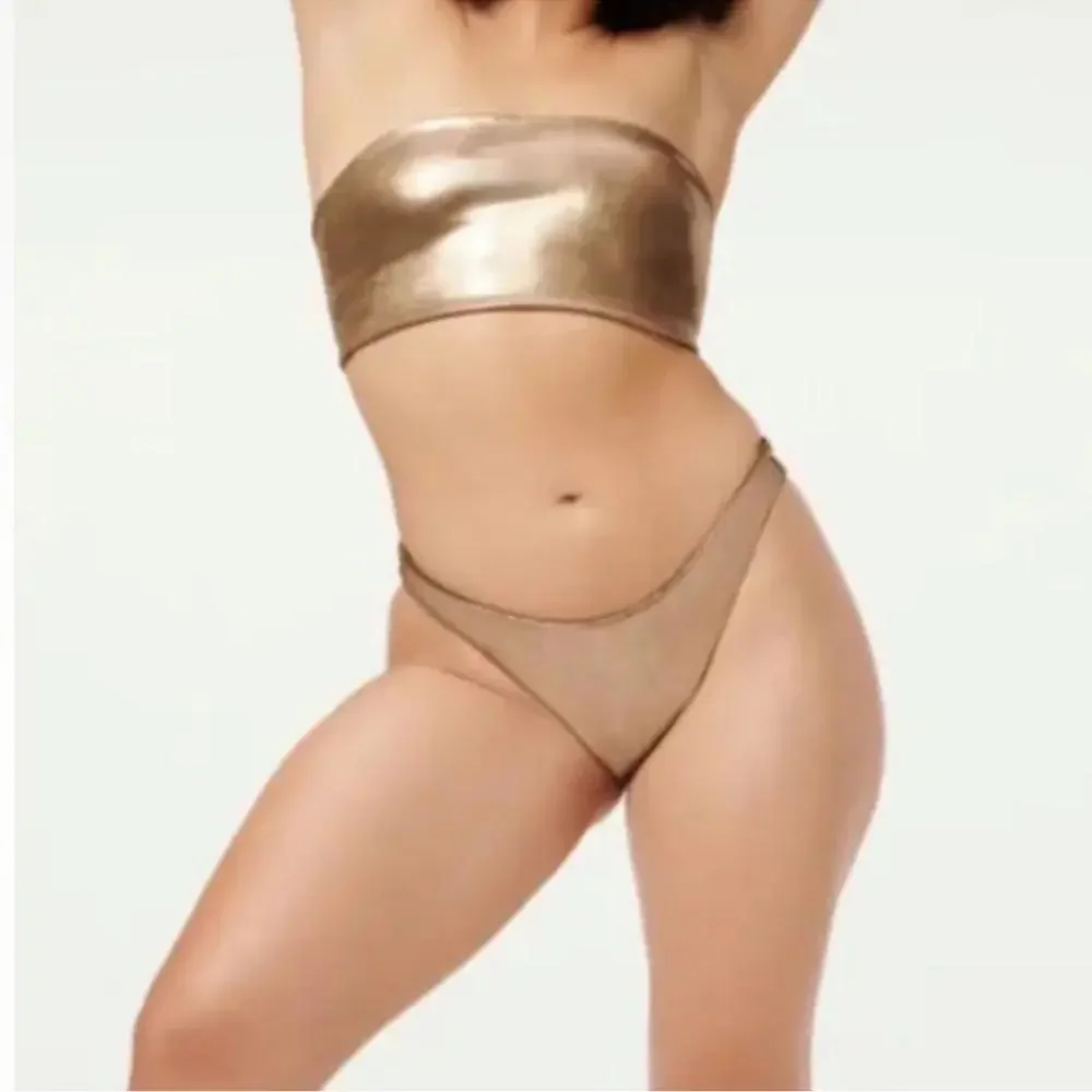 Good American Womens Foil Better Bikini Reversible Bottom Mocha Size S New